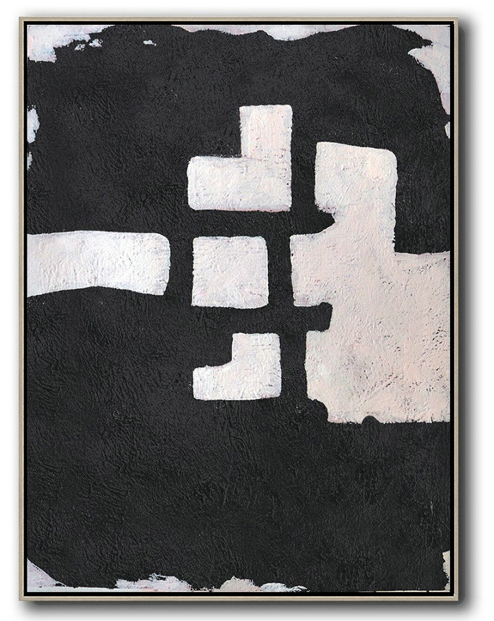 Hand Painted Extra Large Abstract Painting,Hand-Painted Black And White Minimal Painting On Canvas,Abstract Art Decor,Contemporary Painting